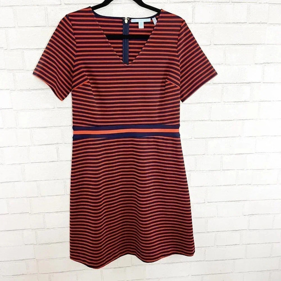 Draper James Red Blue & Orange A Line Short Sleeve Dress Women's Size Medium - Picture 1 of 8